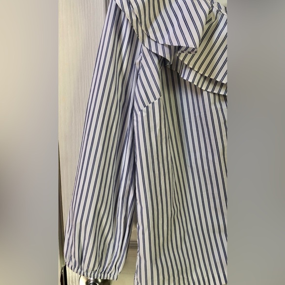 J. Crew One Shoulder Pinstriped Blouse - Picture 2 of 5